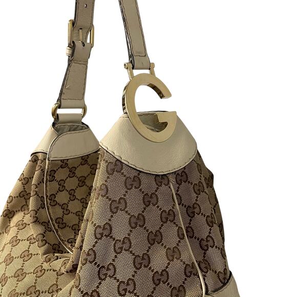Gucci Charlotte Hobo Shoulder Bag Brown Canvas GG Monogram / Cream Leather AS IS - Picture 2 of 16